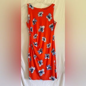 TOMMY HILFIGER- bright orange dress w/ ruching on left side. Like new. Size 12